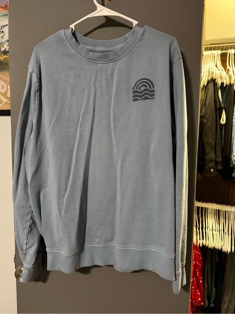 Goodfellow & Co Slate Blue Crewneck Sweatshirt with Minimal Wave Logo